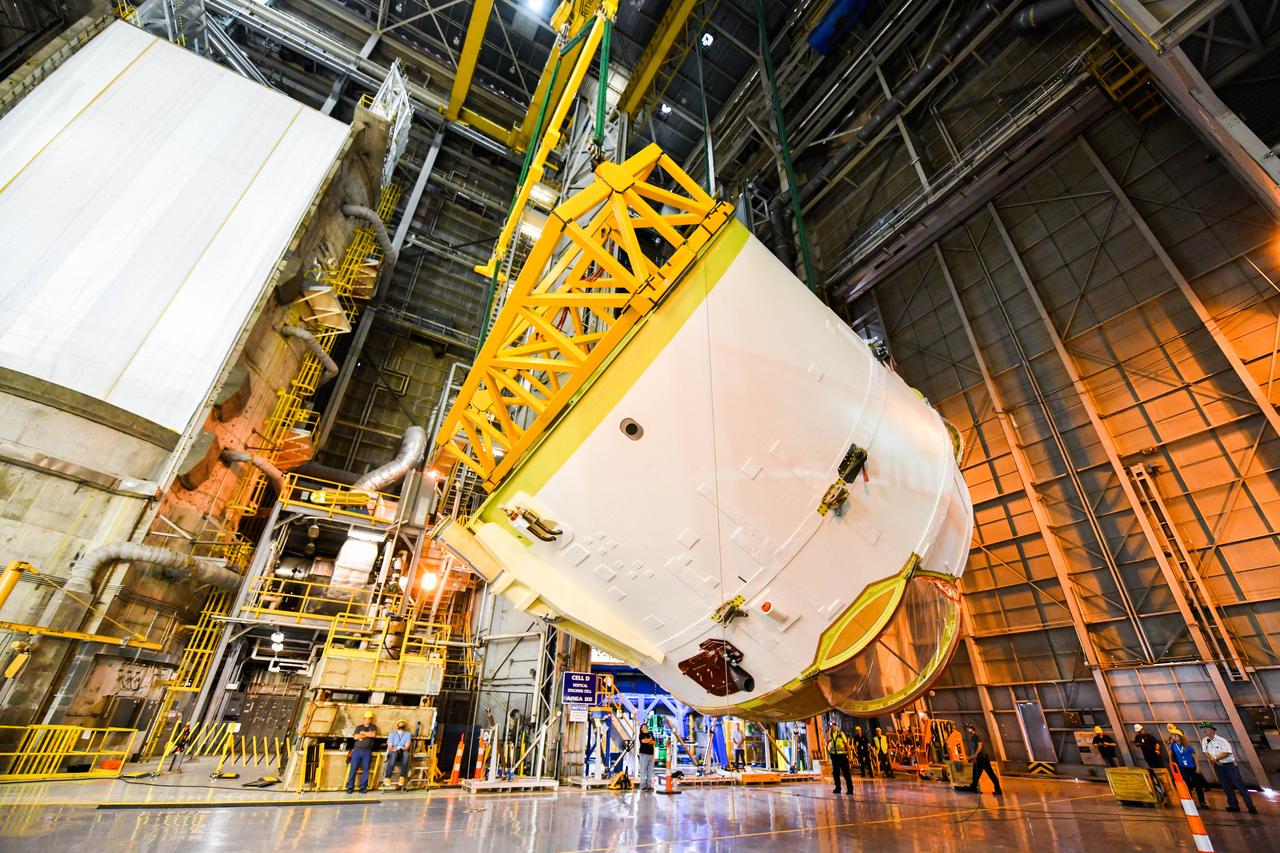 Technicians at NASA’s Michoud Assembly Facility in New Orleans rotated the engine section for NASA’s Space Launch System rocket from a vertical to horizontal position to prepare it for joining to the rest of the rocket’s core stage on Sept. 13. The engine section, which comprises the lowest portion of the 212-foot-tall stage, is the last major component to be horizontally integrated to the core stage. Michoud crews completed assembly on the flight hardware that will be used for Artemis I, the first lunar mission of SLS and NASA’s Orion spacecraft, on Aug. 29. The core stage’s two liquid propellant tanks and four RS-25 engines will produce more than 2 million pounds of thrust to send the SLS rocket and Orion on the Artemis lunar missions. The engine section houses the four RS-25 engines and includes vital systems for mounting, controlling and delivering fuel form the propellant tanks to the rocket’s engines.  Offering more payload mass, volume capability and energy to speed missions through space, the SLS rocket, along with NASA’s Gateway in lunar orbit and Orion, is part of NASA’s backbone for deep space exploration and the Artemis lunar program. No other rocket is capable of carrying astronauts in Orion around the Moon in a single mission.